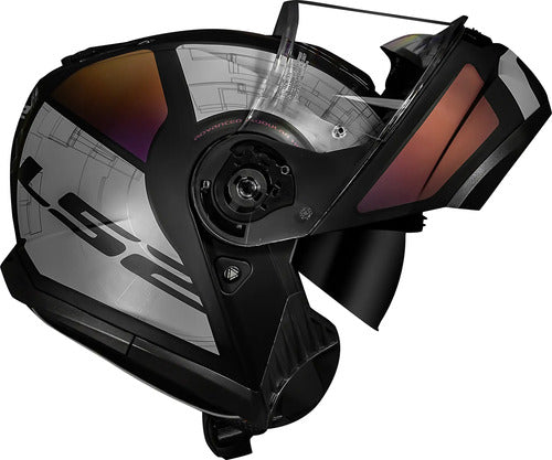 Capacete Escamoteável LS2 FF908 Strobe II Orion com Óculos Solar Preto Roxo Azul Fosco