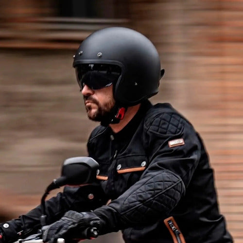 Capacete Aberto LS2 OF599 Spitfire Solid com Óculos Solar Interno Preto Fosco