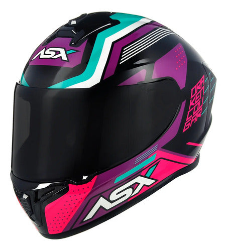Capacete ASX Draken Cougar Preto Rosa Azul Brilhante