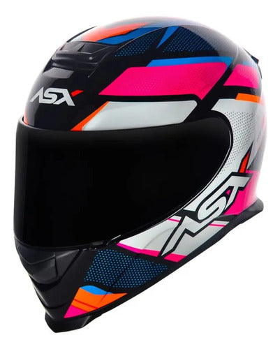 Capacete ASX Eagle Fast Preto Rosa Branco Brilhante Tamanho 54/XS