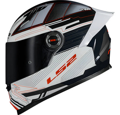 Capacete LS2 FF358 S Digital com Spoiler Preto Branco Vermelho Brilhante