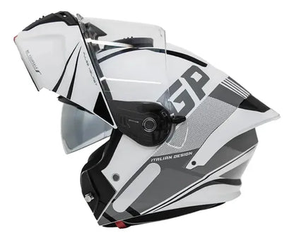 Capacete Escamoteável GP Tech A128 SV Pulse Be Yourself Branco Cinza Brilhante