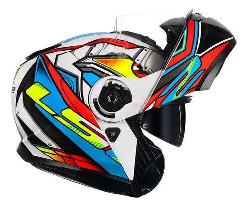 Capacete Escamoteável LS2 FF908 Strobe II Xdron com Óculos Solar Branco Laranja Neon