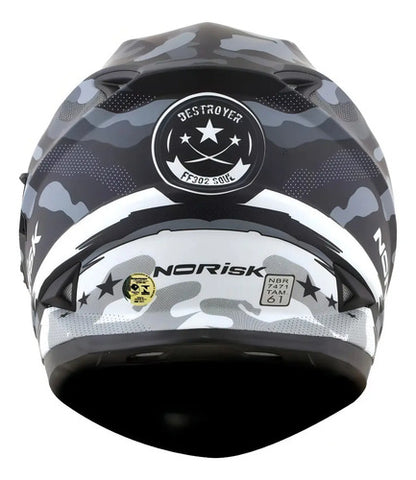 Capacete Norisk FF302 Destroyer com Óculos Solar Interno Preto Branco Fosco Tamanho 60/L