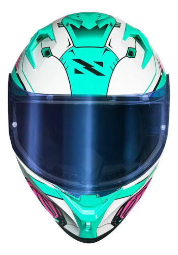 Capacete Norisk Flow Robot com 2 Viseiras e Spoiler Branco Verde Brilhante