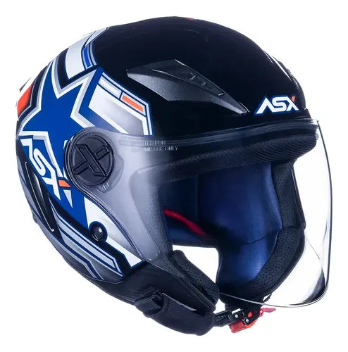 Capacete Aberto ASX City Air Pilot Preto Branco Vermelho Brilhante