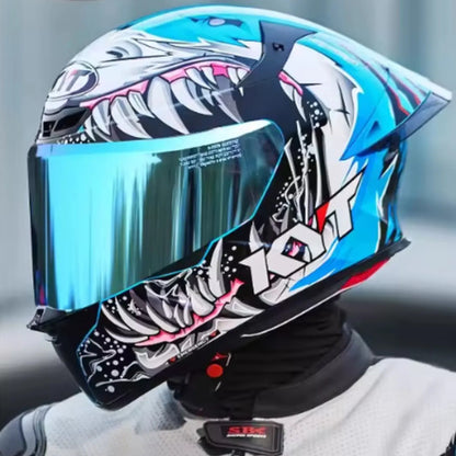 Capacete KYT TT-Course Megalodon Azul Brilhante Tamanho 62/XL