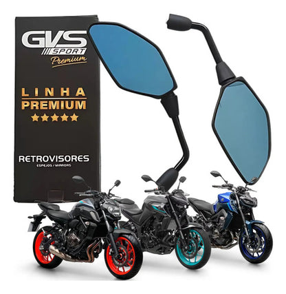 Par de Retrovisores GVS Premium Giro 360 Universal Rosca Yamaha Lente Convexa Azul