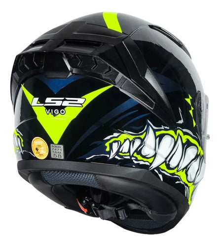Capacete LS2 FF810 Vigo Sarbul Preto Amarelo Azul Brilhante