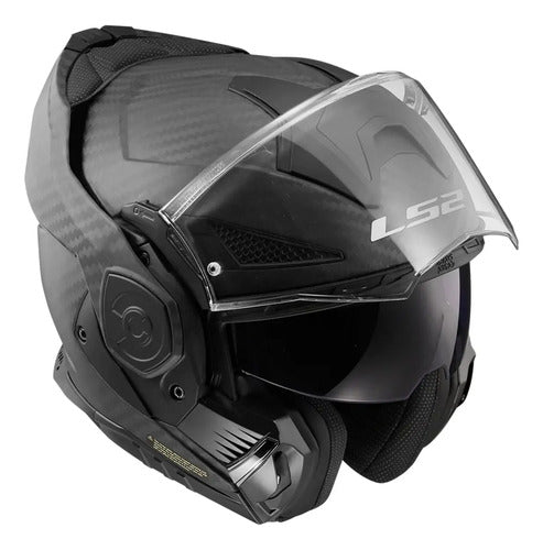 Capacete Escamoteável LS2 FF901 Advant X Carbon Solid com Óculos Solar Preto Fosco