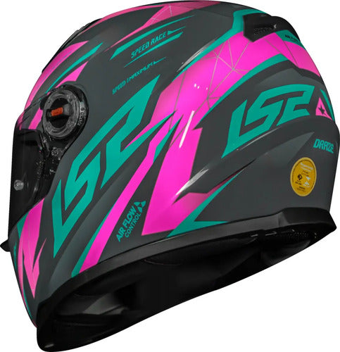 Capacete LS2 FF358 Draze Cinza Rosa Verde Brilhante