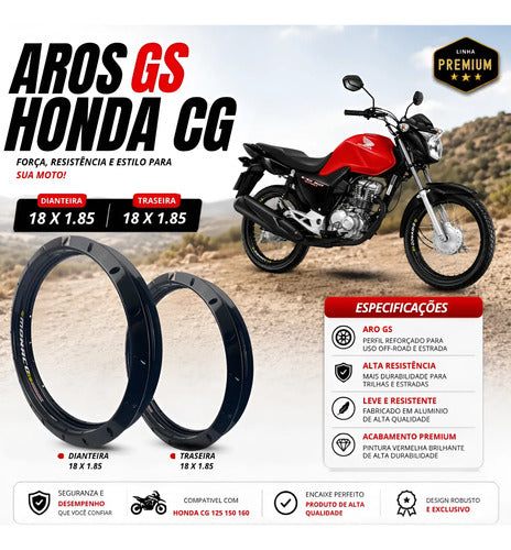 Par de Aros de Roda GS Monaco Honda Cg 125 150 160 Titan Fan Start 1.85x18 Preto Brilhante