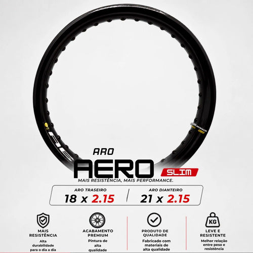 Par de Aros de Roda Aero Slim Monaco Honda Xre 300 Crf 230f 21x70 2.15 e 18x70 2.15 Preto Brilhante