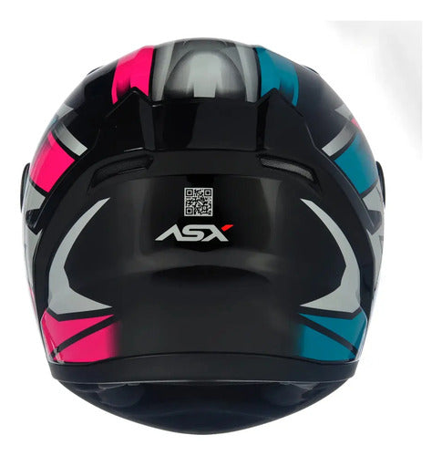 Capacete ASX City Start Preto Turquesa Rosa Brilhante