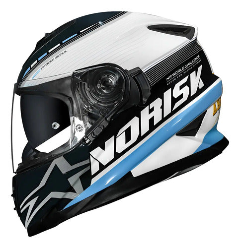 Capacete Norisk FF302 Soul II Grand Prix Argentina com Óculos Solar Interno Azul Branco