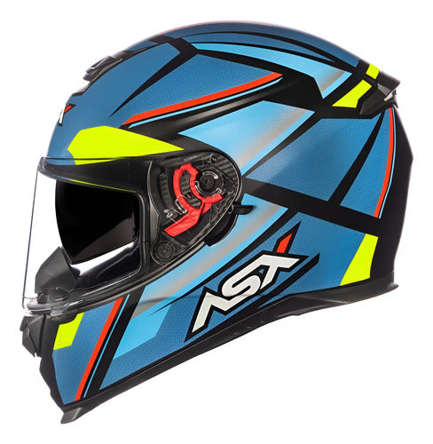 Capacete ASX Eagle SV Explorer com Óculos Solar Interno Preto Azul Amarelo Fosco