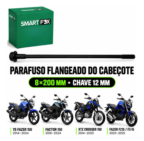 Parafuso Flangeado do Cabeçote Smartfox Yamaha Fazer Factor Crosser 150 8x200 mm Chave 12 mm