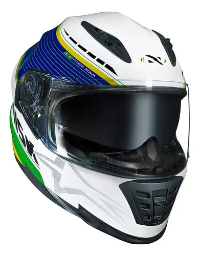 Capacete Norisk FF302 Soul II Grand Prix Brasil com Óculos Solar Interno Verde Amarelo Tamanho 60/L