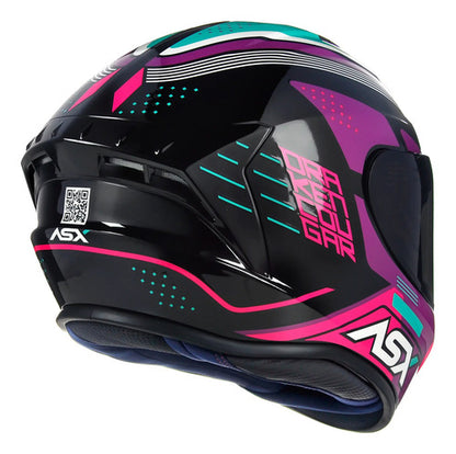 Capacete ASX Draken Cougar Preto Rosa Azul Brilhante