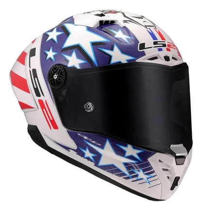 Capacete LS2 FF805 Thunder C GP Baz Replica com Spoiler Branco Azul Vermelho Brilhante