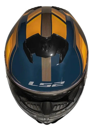 Capacete LS2 FF808 Stream II Vintage com Óculos Solar Interno Azul Laranja Brilhante