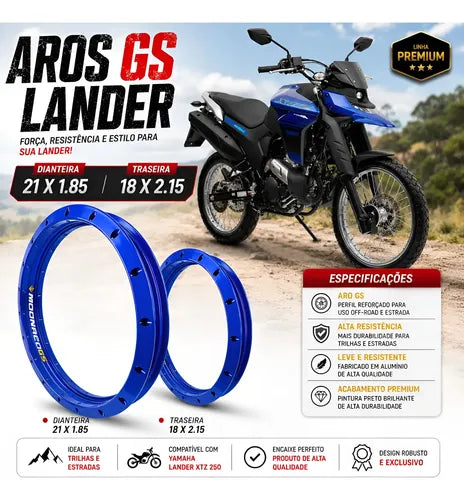 Par de Aros de Roda GS Monaco Yamaha Lander 250 2018 a 2026 1.85x21 e 2.15x18 Azul