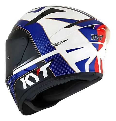 Capacete KYT TT-Course Grand Prix Azul Vermelho Branco Brilhante Tamanho 60/L