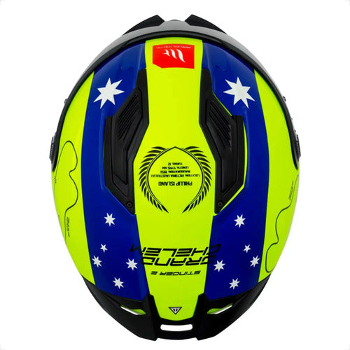 Capacete MT Helmets Stinger 2 Grand Chelem Austrália Amarelo Azul Brilhante