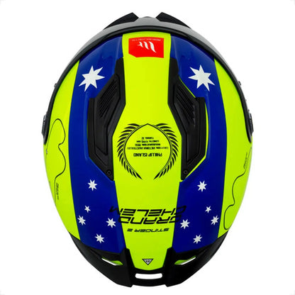 Capacete MT Helmets Stinger 2 Grand Chelem Austrália Amarelo Azul Brilhante