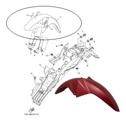 Paralama Dianteiro Yamaha Fazer 150 2014 a 2024 Vermelho Fosco