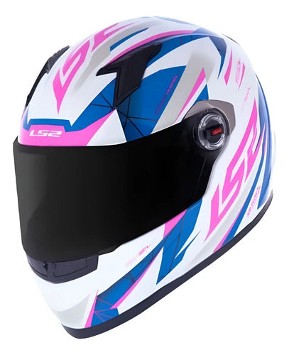Capacete LS2 FF358 Draze Branco Azul Rosa Brilhante Tamanho 54/XS