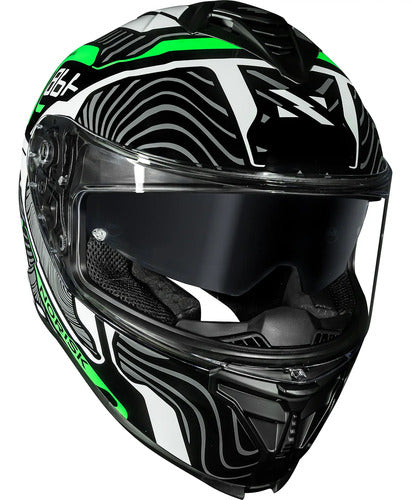 Capacete Norisk Strada II Fusion com Óculos Solar Interno Branco Preto Verde Brilhante