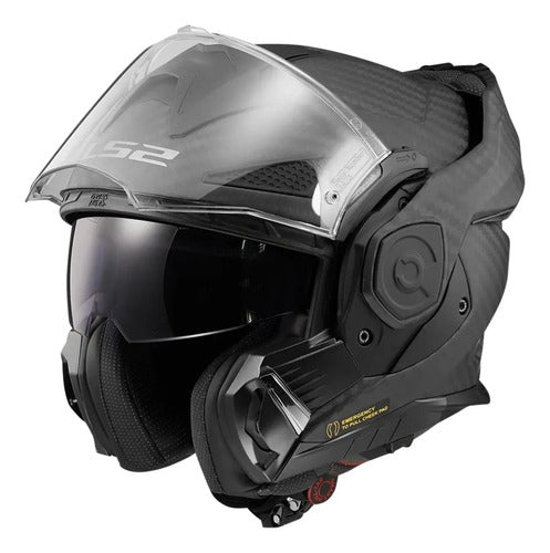 Capacete Escamoteável LS2 FF901 Advant X Carbon Solid com Óculos Solar Preto Fosco
