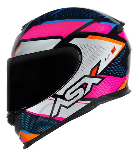 Capacete ASX Eagle Fast Preto Rosa Branco Brilhante Tamanho 54/XS