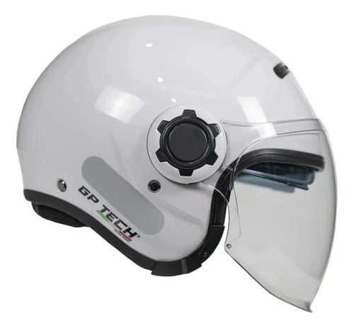 Capacete Aberto GP Tech Zoom Solid com Óculos Solar Interno Branco Brilhante
