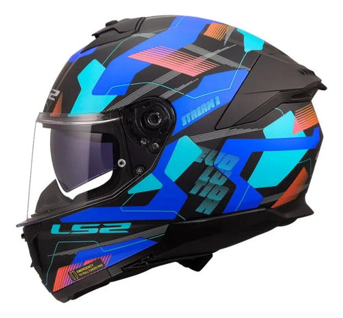 Capacete LS2 FF808 Stream II Mika com Óculos Solar Interno Preto Azul Fosco