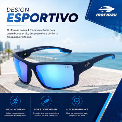 Óculos De Sol Mormaii Solar Joaca 4 Azul Fosco Com Detalhes Azuis Lente Espelhada Azul Curvado