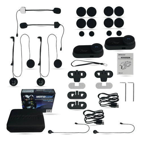 Par de Intercomunicadores de Capacete Motocom Prime Universal Bluetooth com Rádio FM