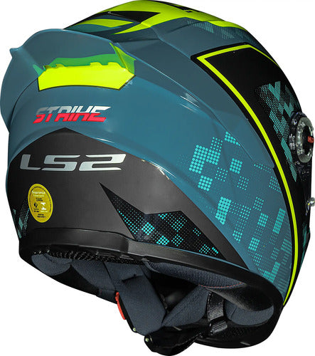 Capacete LS2 FF358 S Striker com Spoiler Azul Amarelo Verde Brilhante