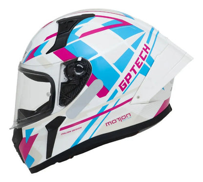 Capacete GP Tech Sense Motion Branco Azul Rosa Brilhante Tamanho 60