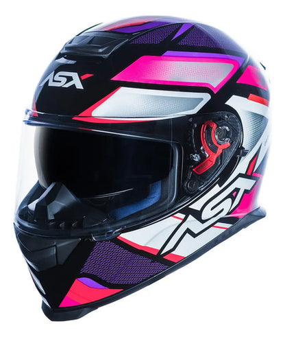 Capacete ASX Eagle SV Fast com Óculos Solar Interno Preto Lilás Rosa Brilhante