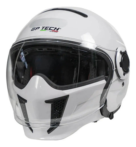 Capacete Aberto GP Tech Zoom Solid com Óculos Solar Interno Branco Brilhante