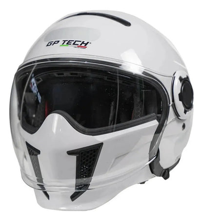 Capacete Aberto GP Tech Zoom Solid com Óculos Solar Interno Branco Brilhante