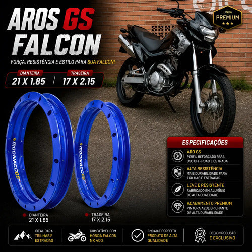 Par de Aros de Roda GS Monaco Honda Nx 400 Falcon 1.85x21 e 2.15x17 Azul