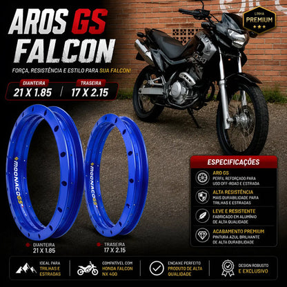 Par de Aros de Roda GS Monaco Honda Nx 400 Falcon 1.85x21 e 2.15x17 Azul