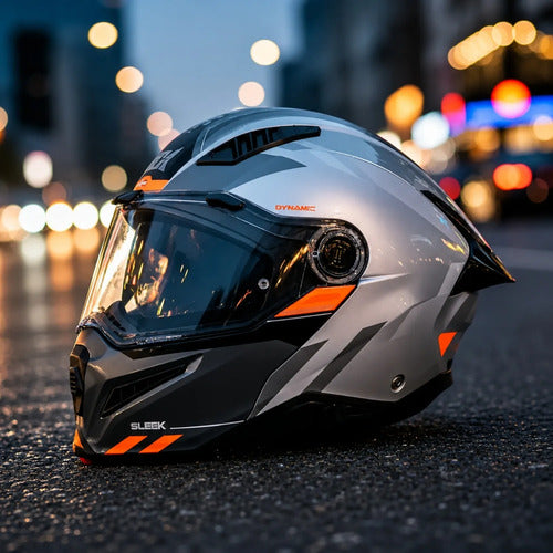 Capacete Escamoteável Axxis Ghostfighter SV Sleek Cinza Laranja Preto Brilhante Tamanho 60