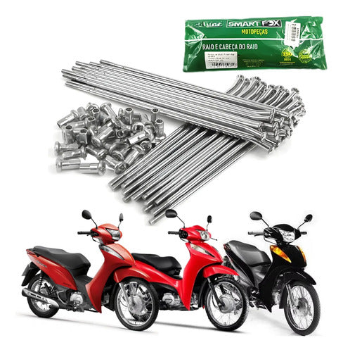 Jogo de Raios Dianteiro Smartfox Honda Biz 100 125 Biz 110i 3,2 mm Cromado