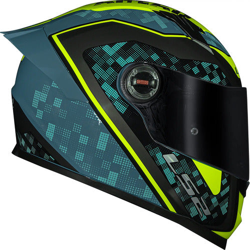 Capacete LS2 FF358 S Striker com Spoiler Azul Amarelo Verde Brilhante