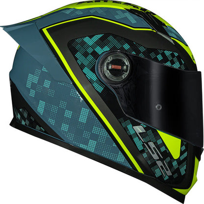 Capacete LS2 FF358 S Striker com Spoiler Azul Amarelo Verde Brilhante