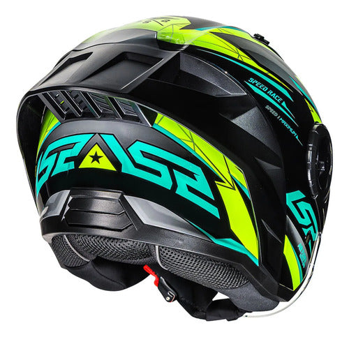 Capacete Aberto LS2 OF616 Airflow II Draze com Spoiler Preto Amarelo Verde Brilhante